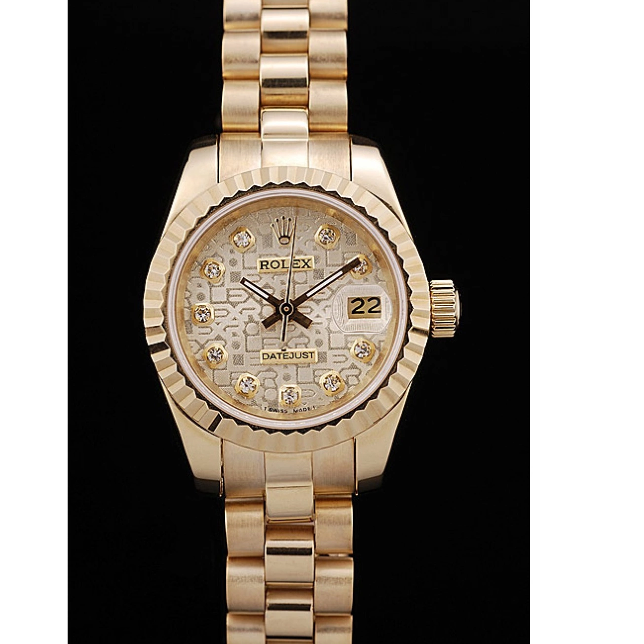 MiroTime 0808 Rolex DateJust Ribbed Pattern Gold Bezel Gold Dial